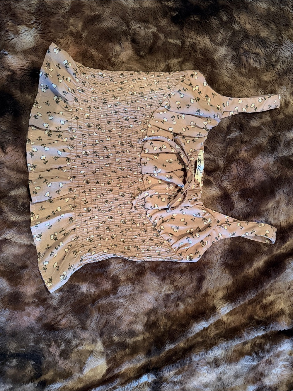 Liberty Love Peach Floral Smocked Crop Top